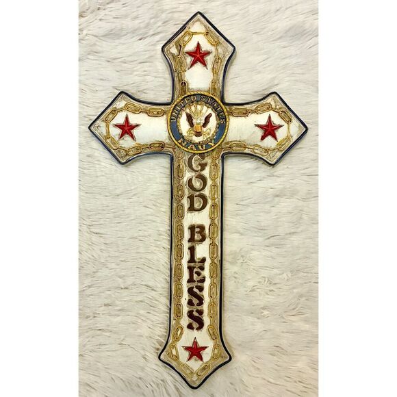 NWOT Montana West Hand Painted 16” United States Navy God Bless Wall Cross - Picture 2 of 8